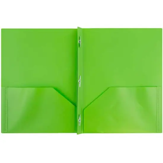 JAM Paper 9.5" x 11" Plastic 2 Pocket School POP Folders with Clasps, 6ct. Lime Green {4}