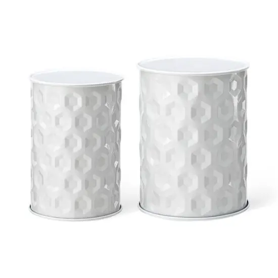 Glitzhome&reg; Multifunctional Embossed Honeycomb Texture Metal Garden Stool Set White {1}