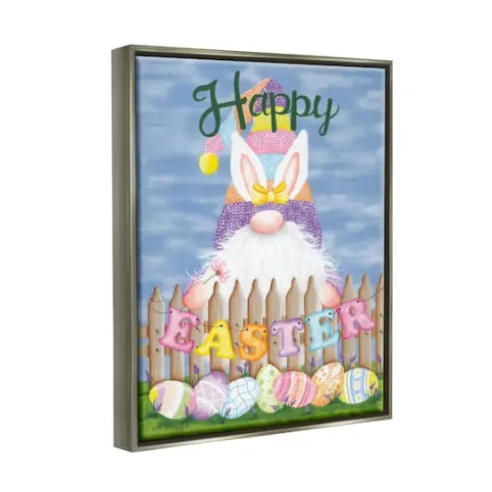 Stupell Industries Happy Easter Garden Gnome Eggs Floater Framed Art Gray {4}