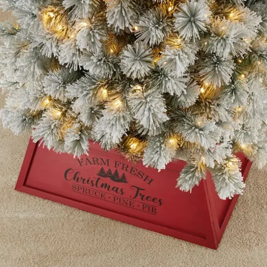 Glitzhome&reg; 32" Red Trapezoid Farm Fresh Christmas Tree Collar {4}