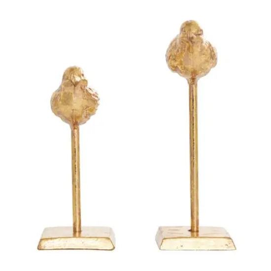 Gold Metal Bird Sculpture with Gold Foil Texturing Set {8}