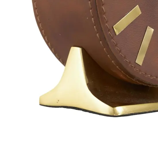 Faux Leather Round Decorative Clock with Rectangular Base Brown/Gold {5}