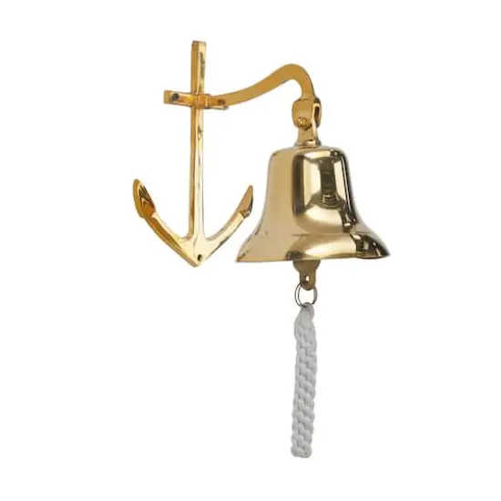 9.5" Nautical Bell Wall Accent with Anchor Backing Gold {7}