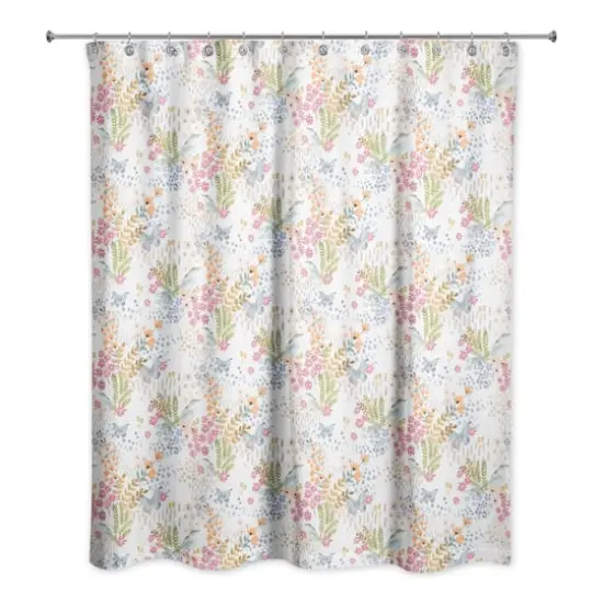 Butterfly Bird Floral Shower Curtain White {1}