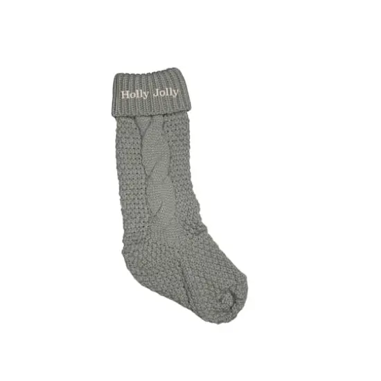 18" Holly Jolly Cable Knit Stocking Gray {1}