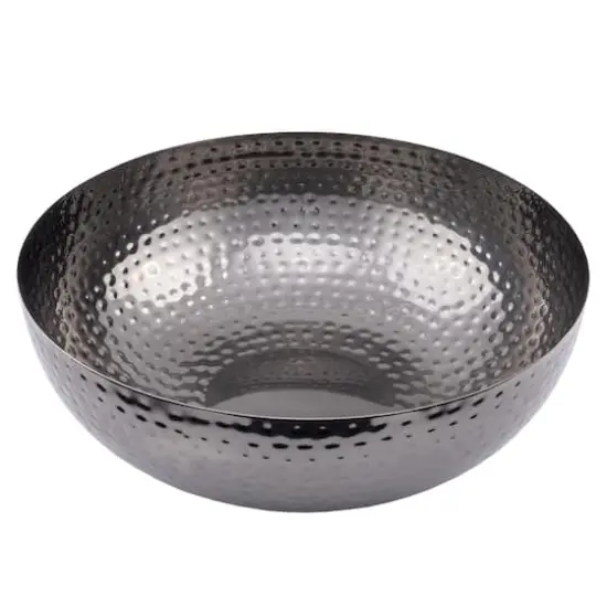 Hello Honey&reg; 14" Oxidized Silver Round Hammered Metal Bowl {1}