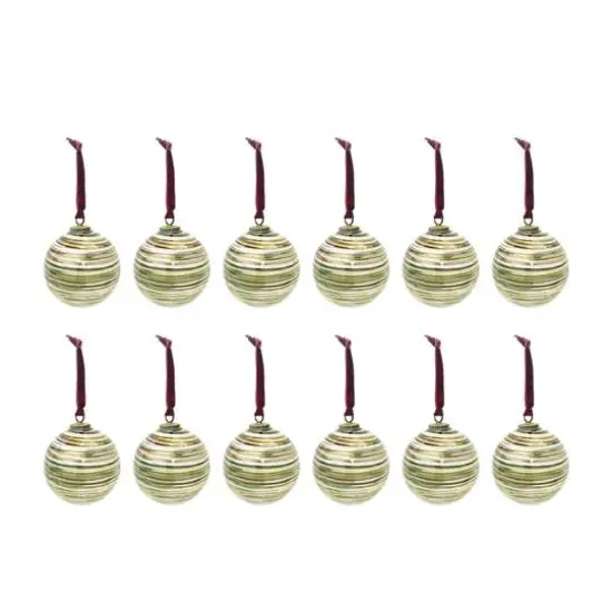 Hello Honey&reg; 12 Pack 4" Multicolor Glass Ball Ornaments with Stripes & Velvet Ribbon Hanger {1}