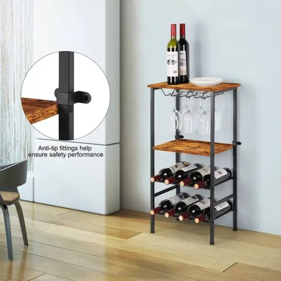 Rustic Brown Freestanding Industrial Wood Wine Rack  {8}