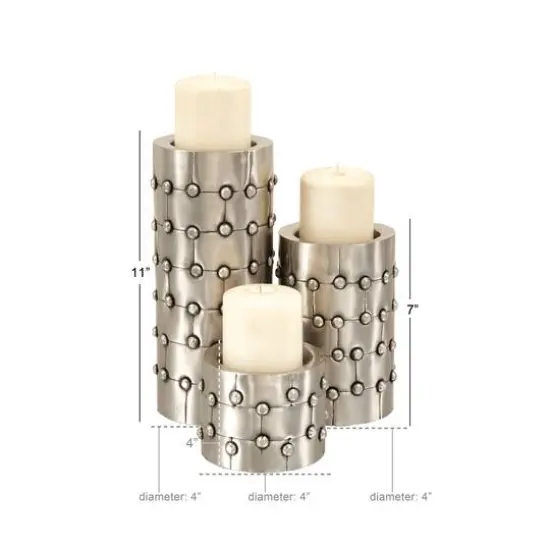 Silver Metal Industrial Candle Holder Set {9}