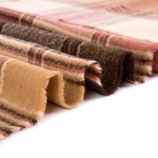 Glitzhome&reg; 77" Pink, Cream & Gray Plaid Scarf with Tassels {8}