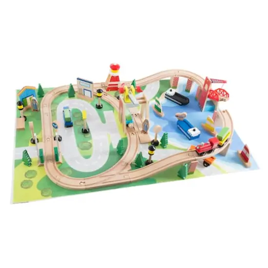 Toy Time Wooden Train Set with Play Mat {1}