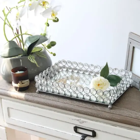 Elegant Designs&trade; 10.5" Chrome Decorative Mirrored Jewelry Vanity Tray {8}