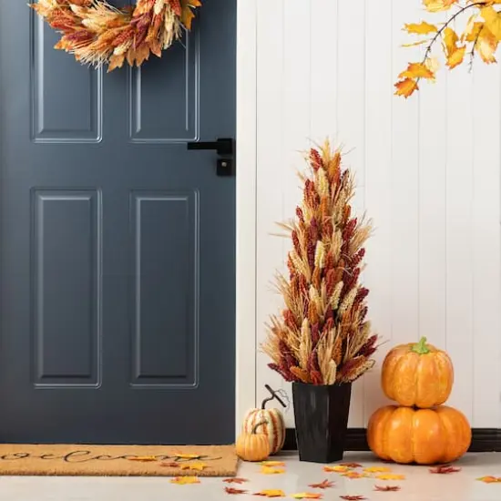 Glitzhome&reg; 38" Fall Multi-Colored Sorghum Porch Tree {3}