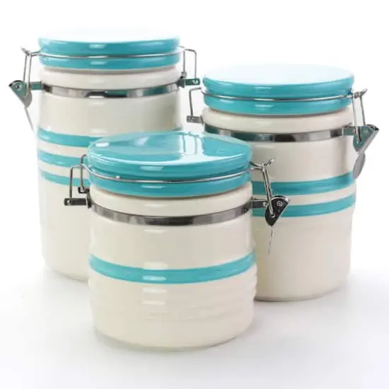 Gibson General Store Hollydale 3 Piece Canister Set in White & Teal Band {4}
