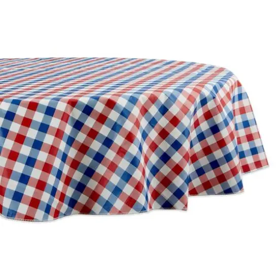 DII&reg; 70" Round Red, White & Blue Check Vinyl Tablecloth {1}