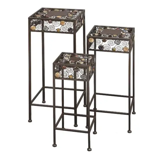 Multi Dot Black Metal Traditional Plantstand, 28", 24" & 20" {1}
