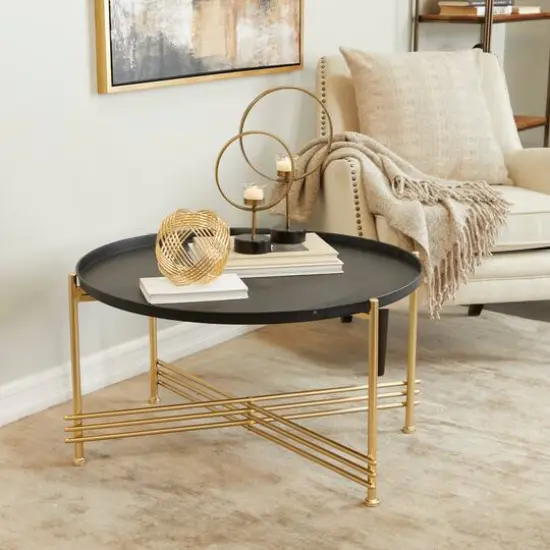 33" Gold & Black Metal Modern Coffee Table {7}