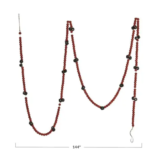 Hello Honey&reg; 12ft. Red Paulownia Wood Beads & Jingle Bells Garland {5}