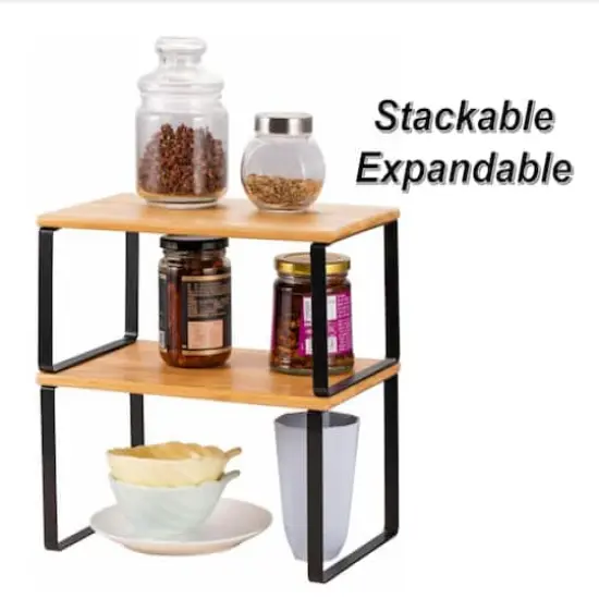 Bamboo Kitchen Cabinet & Counter Shelf Organizer Black {6}