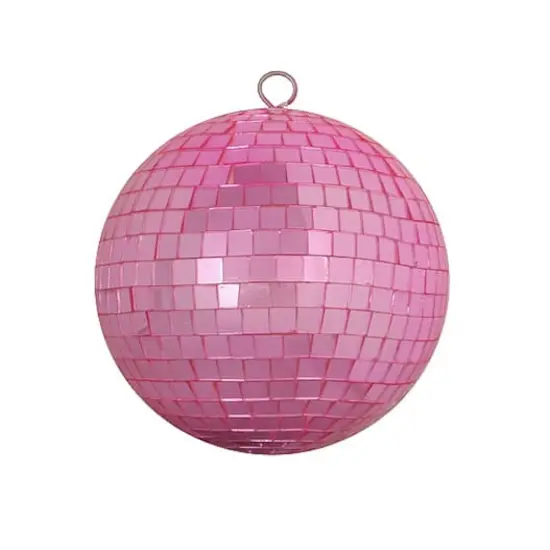 8" Bubblegum Pink Mirrored Glass Disco Ball Christmas Ornament {1}