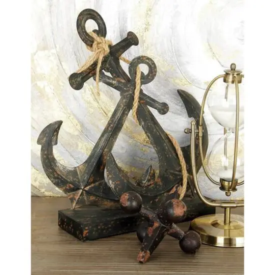 16" Black Metal Anchor Sculpture {10}