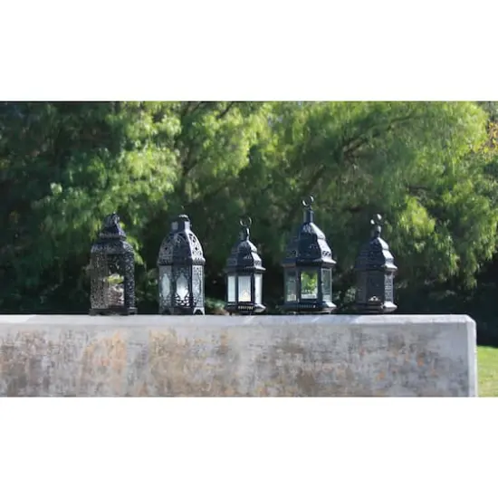 10.5" Black Metal Moroccan Style Candle Lantern with Intricate Cutouts {4}