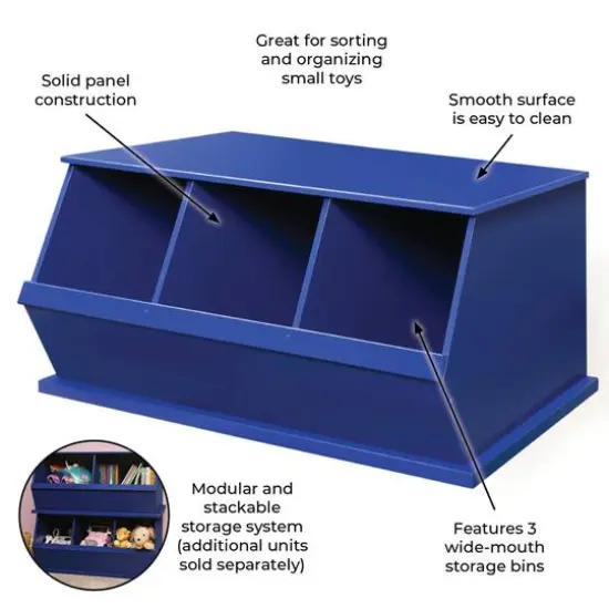 Badger Basket 3 Bin Stackable Storage Cubby Blue {6}