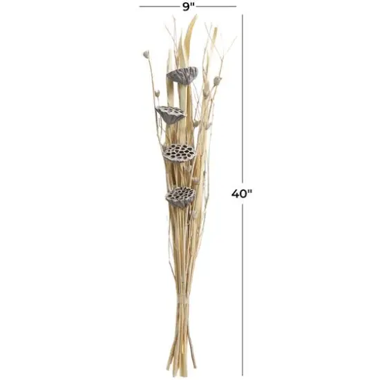 40" Gray Dried Plant Bouquet Lotus Flower Natural Foliage with Grass & Branch Accents {6}