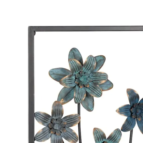 Blue & Gray Framed Floral Metal Wall Accent, 2ct. {3}