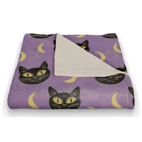 Cat Moon & Stars Pattern Fleece Blanket {3}