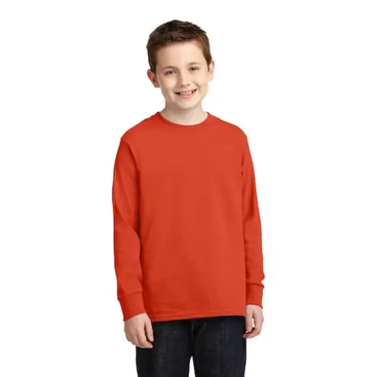 Port & Company&reg; Youth Long Sleeve Core Cotton T-Shirt Orange {3}