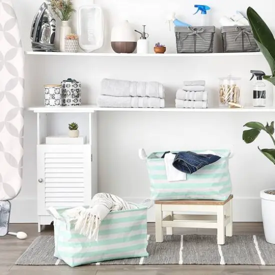 DII&reg; Striped Laundry Bins, 2ct. Aqua Stripe {5}