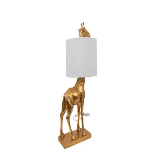 Hello Honey&reg; 27.8" Gold Giraffe Lamp with Linen Shade {13}
