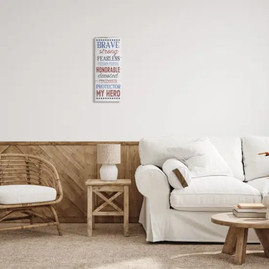 Stupell Industries Brave Strong Fearless Patriotic Stars and Stripes Rustic Wood Look Sign Canvas Wall Art {3}