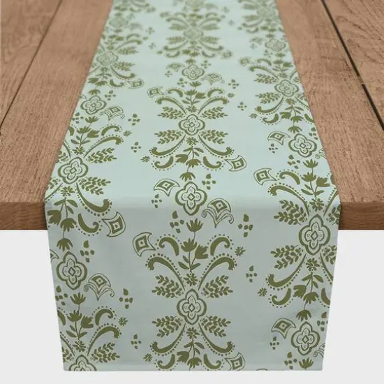 90" Floral Crest Cotton Twill Table Runner Green {1}