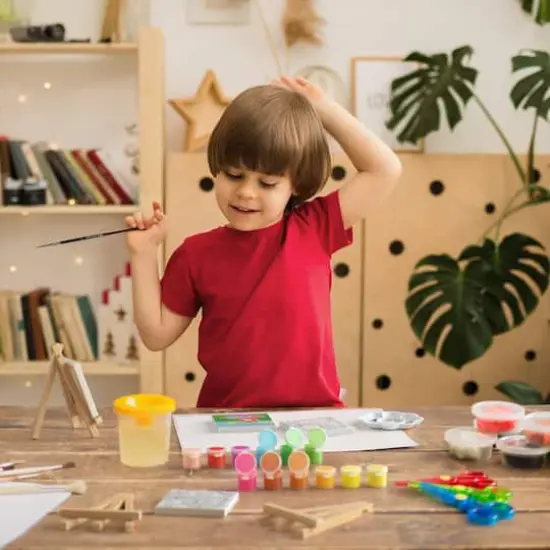 Arteza&reg; Kids Canvas Paint Kit, 4 Mini Canvas- 3 x 3 with Easel, Nature {8}