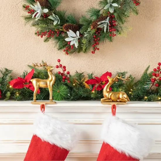 Glitzhome® Gold Standing & Sitting Reindeer Stocking Holder Set {3}