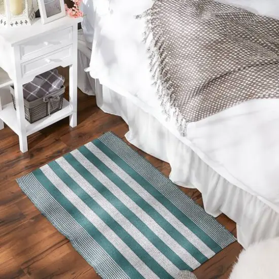 DII&reg; Cabana Stripe Handwoven Recycled Yarn Rug, 2ft. x 3ft. Smoke Blue {6}