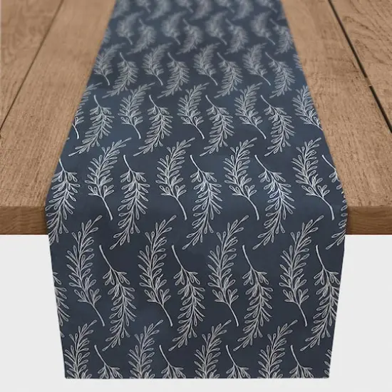 72" Navy Blue Leaf Pattern Cotton Twill Table Runner {3}