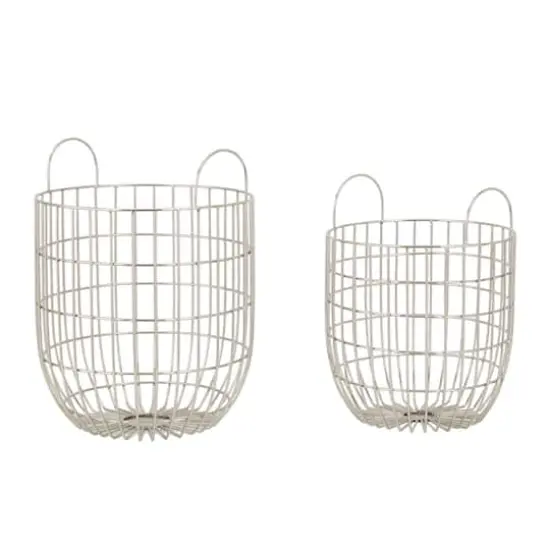 Set of 2 Silver Iron Contemporary Storage Basket, 17" x 13" x 13" {1}