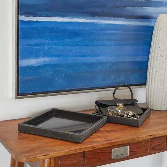 Modern Marble Tray with Raised Border Set Black {7}