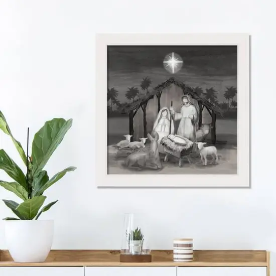 Neutral Painted Nativity White Framed Canvas Wall Art {3}