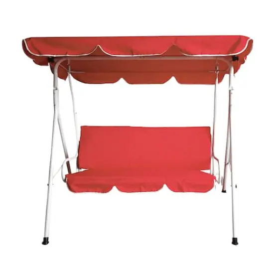 3-Seater Outdoor Patio Swing With Adjustable Canopy Red {1}