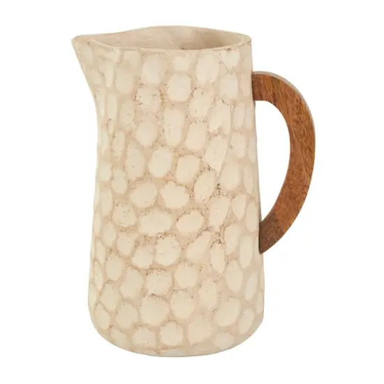 Beige Paper Mache Honeycomb Inspired Jug Vase with Wooden Handle Set {5}