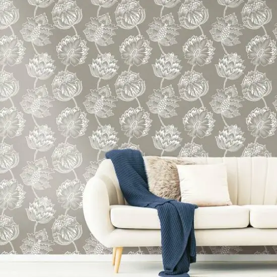 RoomMates Batik Jacobean Peel & Stick Wallpaper Taupe and White {8}