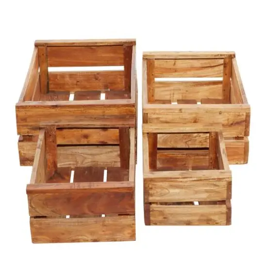 Set of 4 Brown Mahogany Farmhouse Storage Basket, 22" x 15" x 9" {5}