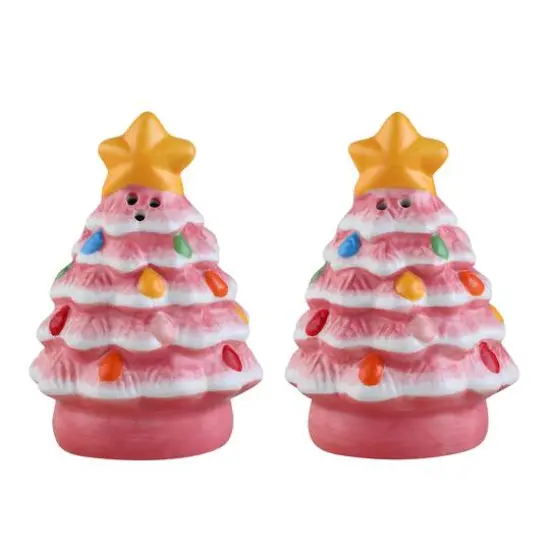 3.75" Pink Nostalgic Ceramic Tree Salt & Pepper Shaker Set {1}