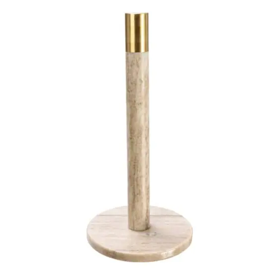 Hello Honey&reg; 12" Modern Marble with Brass Detail Paper Towel Holder Beige {6}