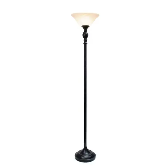Lalia Home 6ft. Torchiere Floor Lamp with Marbleized Shade Restoration Bronze with White Shade {3}