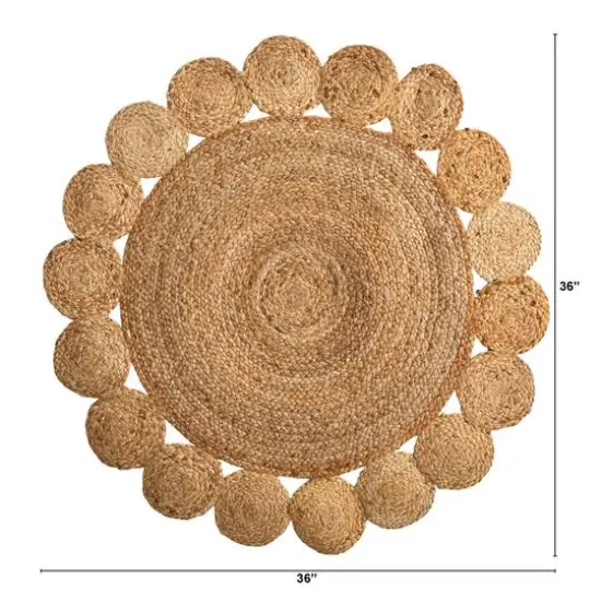 3ft. x 3ft. Hand Braided Mandala Jute Round Rug {3}